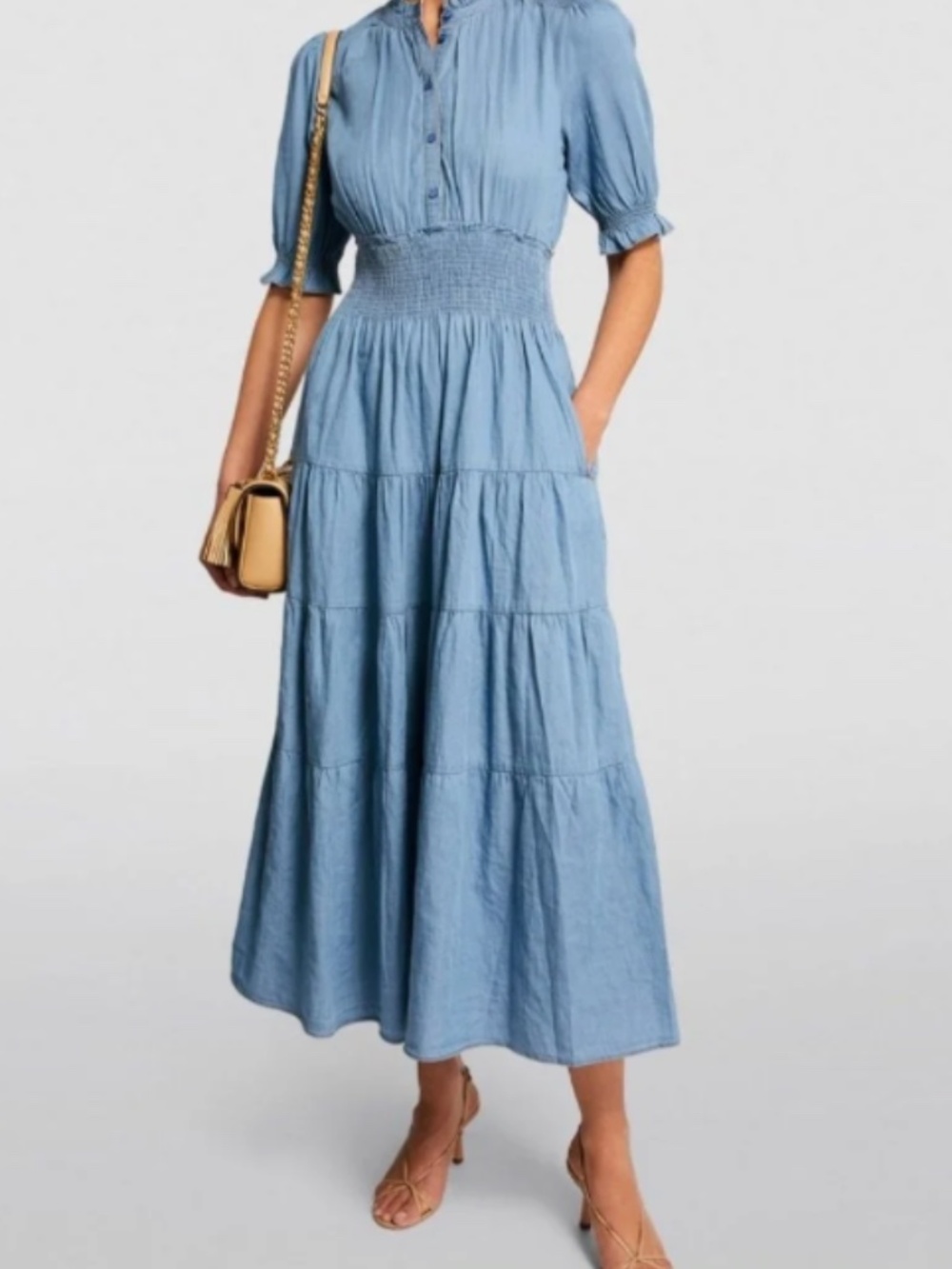 ME+EM Chambray Blue Shirred Cotton Maxi Shirt Dress Size 8 - Picture 7 of 7